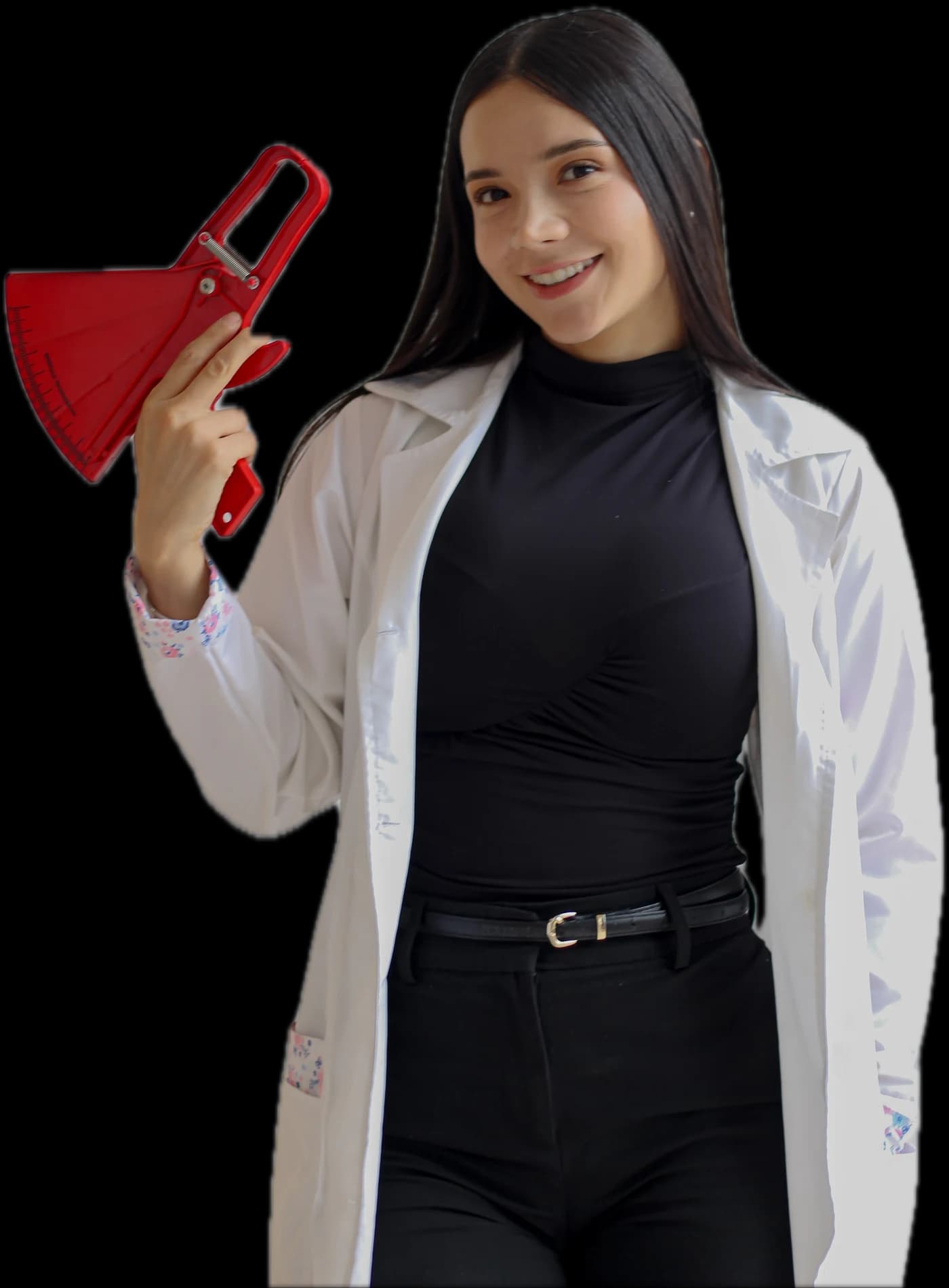Alondra Beltrán con el plicómetro